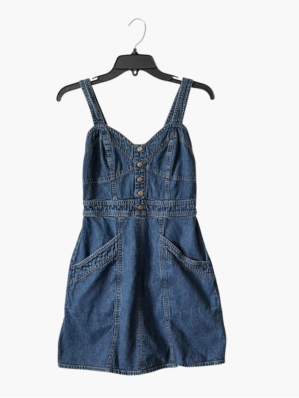 Japna Jean Mini Dress Juniors Size S Blue Denim Cotton Smocked Back Y2K 90s